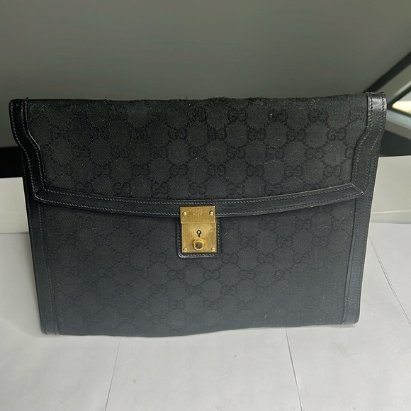 Gucci Black Logo Canvas and Leather Envelope Clutch Bag - Picture 1 of 10